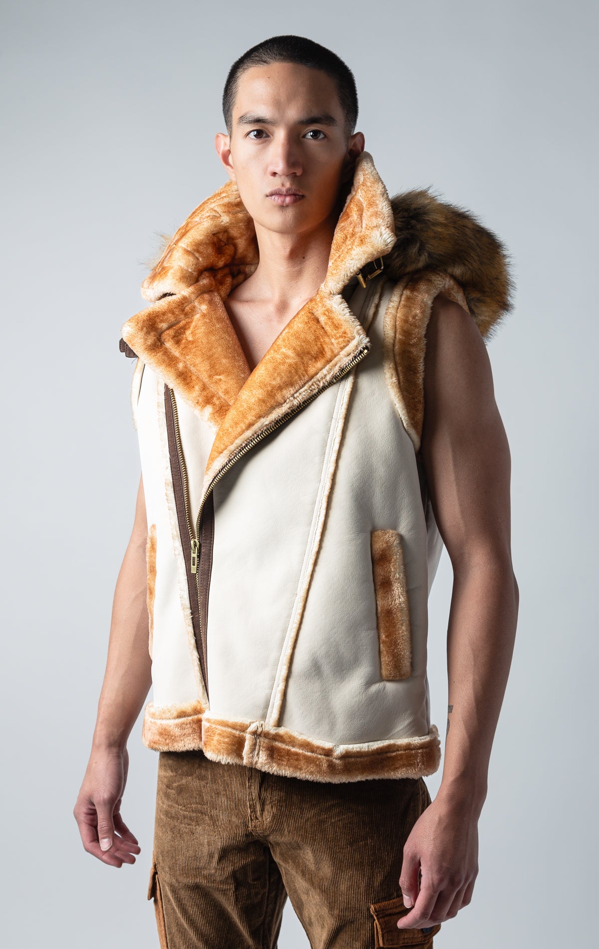 Sherpa-Lined Faux Suede Vest sand color
