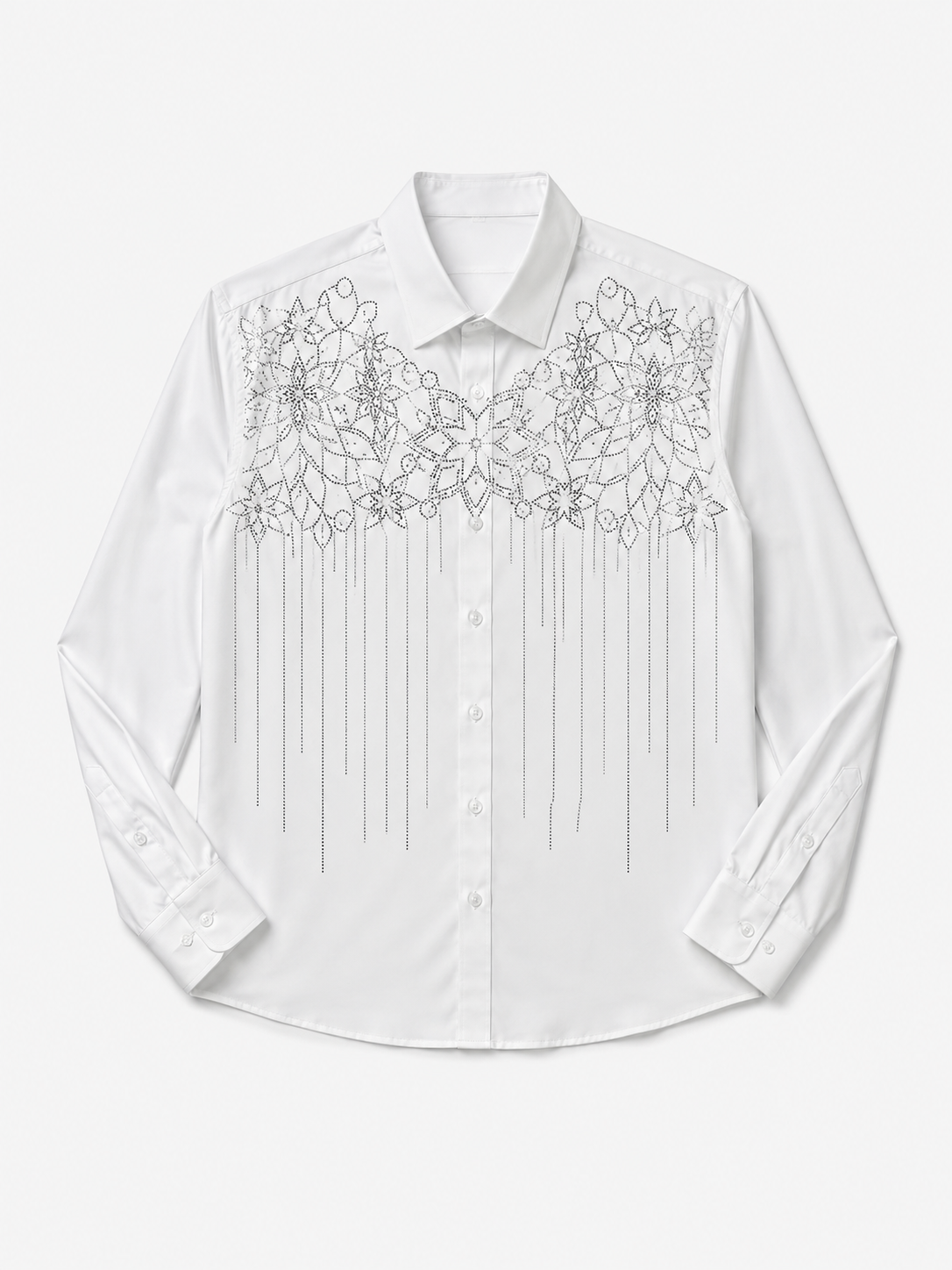White Rhinestone Stretch | Button-Up Shirt