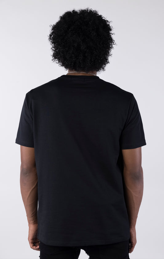 Black t-shirt with a large graphic featuring a black chess knight, fallen pawns, and stacks of money on a checkered surface. The text "CHESS NOT" and "CHECKERS" is printed above and below the graphic in a sparkling white-outlined font.