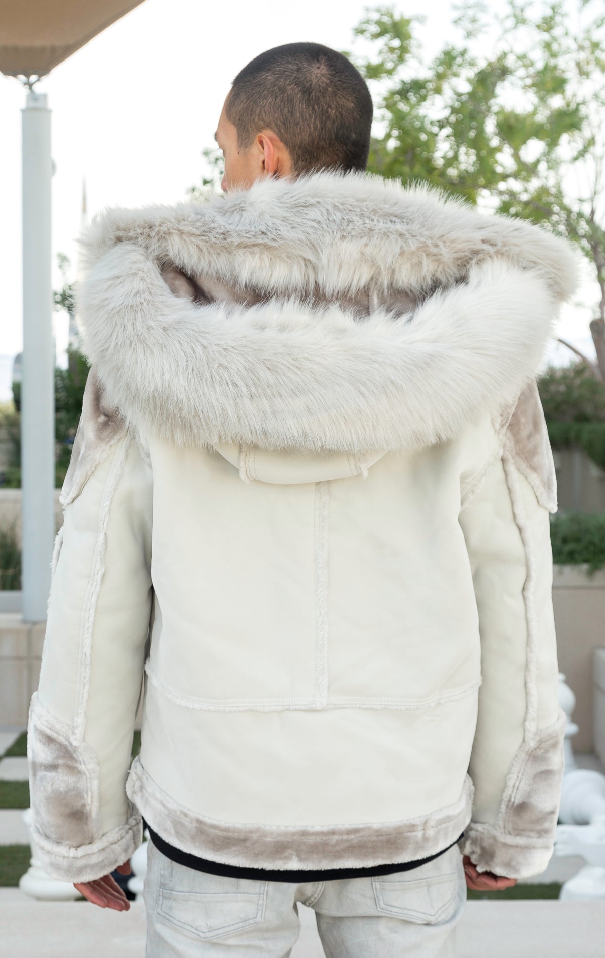 Artic wolf faux fur moto jacket back