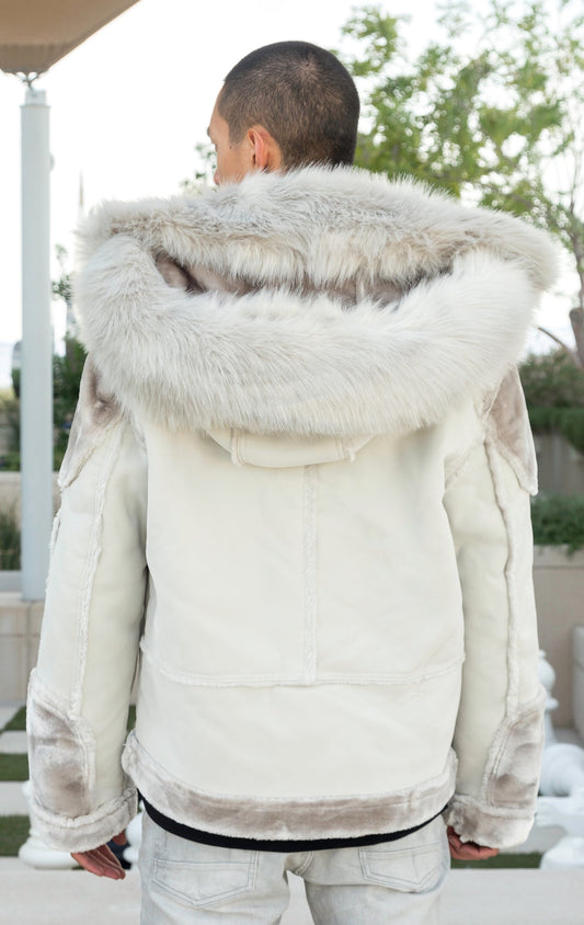 Artic wolf faux fur moto jacket back