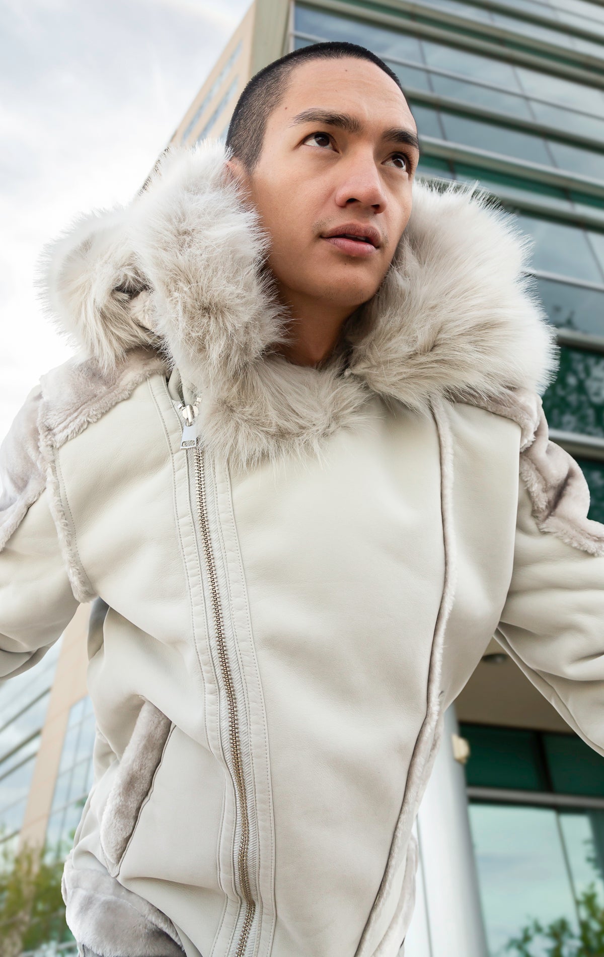 Artic wolf faux fur moto jacket