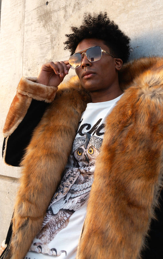 Black coffee faux fur moto jacket