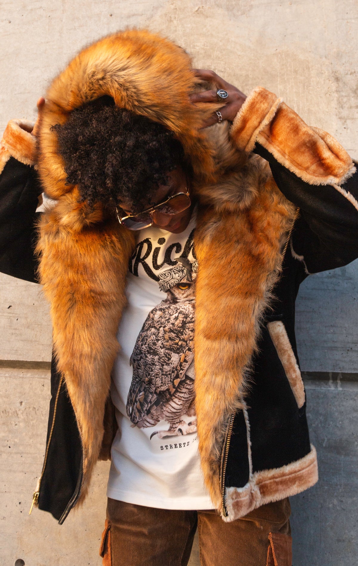 Black coffee faux fur moto jacket