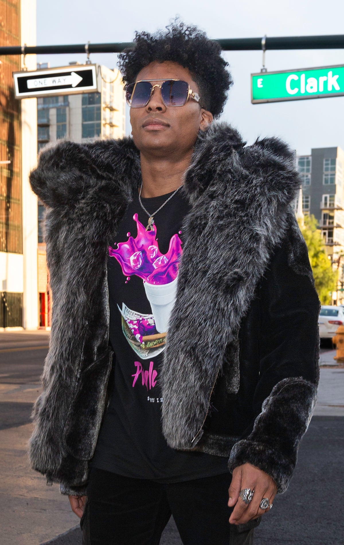 Black faux fur moto jacket