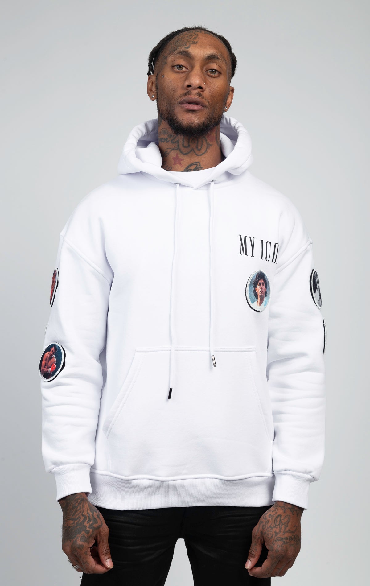 My icon white hoodie with interchangeable patches