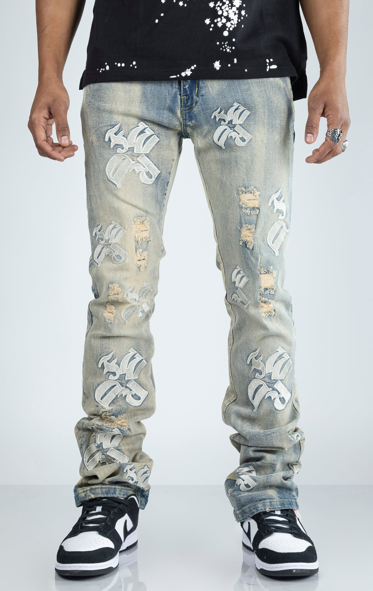 Embroidery Stack Jeans