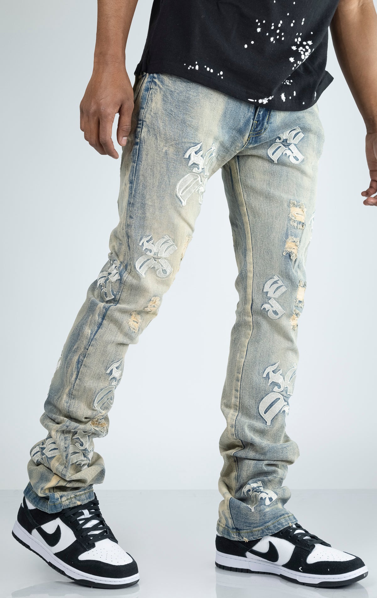 Embroidery Stack Jeans