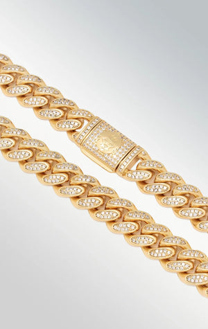 送税込【King Ice】15mm ICED MIAMI CUBAN CHOKER CHAIN ☆(2色) 15mm Iced Diamond-Cut Miami Cuban Link Choker Chain | King Ice