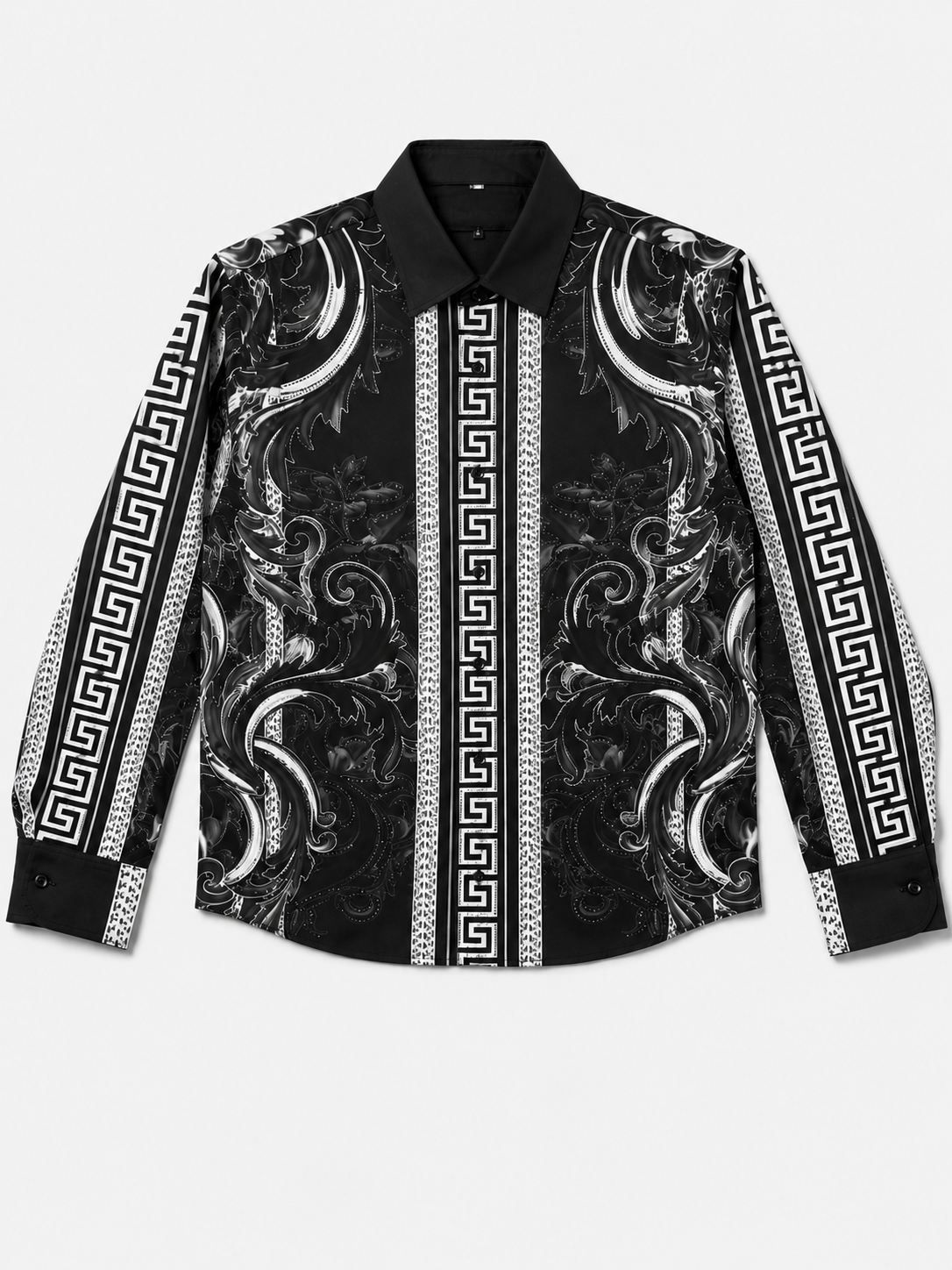 Black Greek Key Stretch | Button-Up Shirt