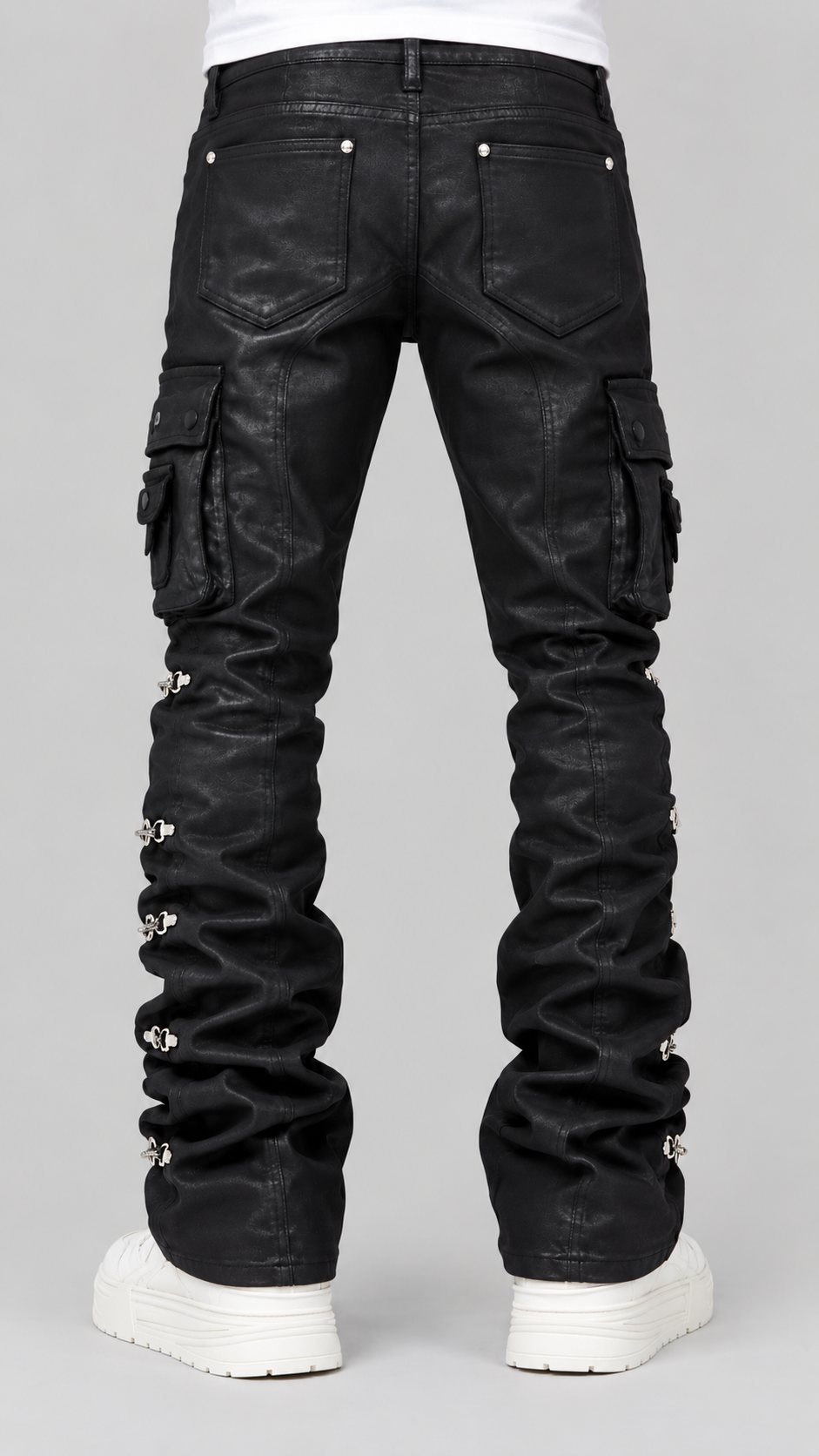 Obsidian Black Waxed Cargo Denim | Stacked Jeans