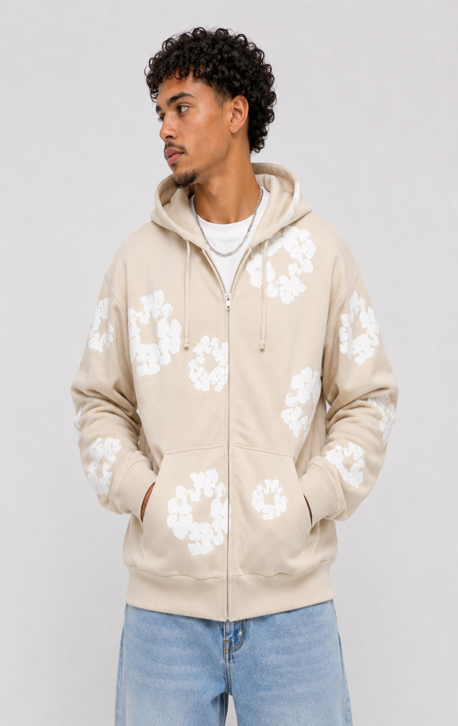 Cotton Wreath Zip Hoodie