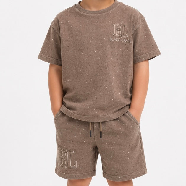 Kids Black Label Signature Rhinestone| Shorts Sets