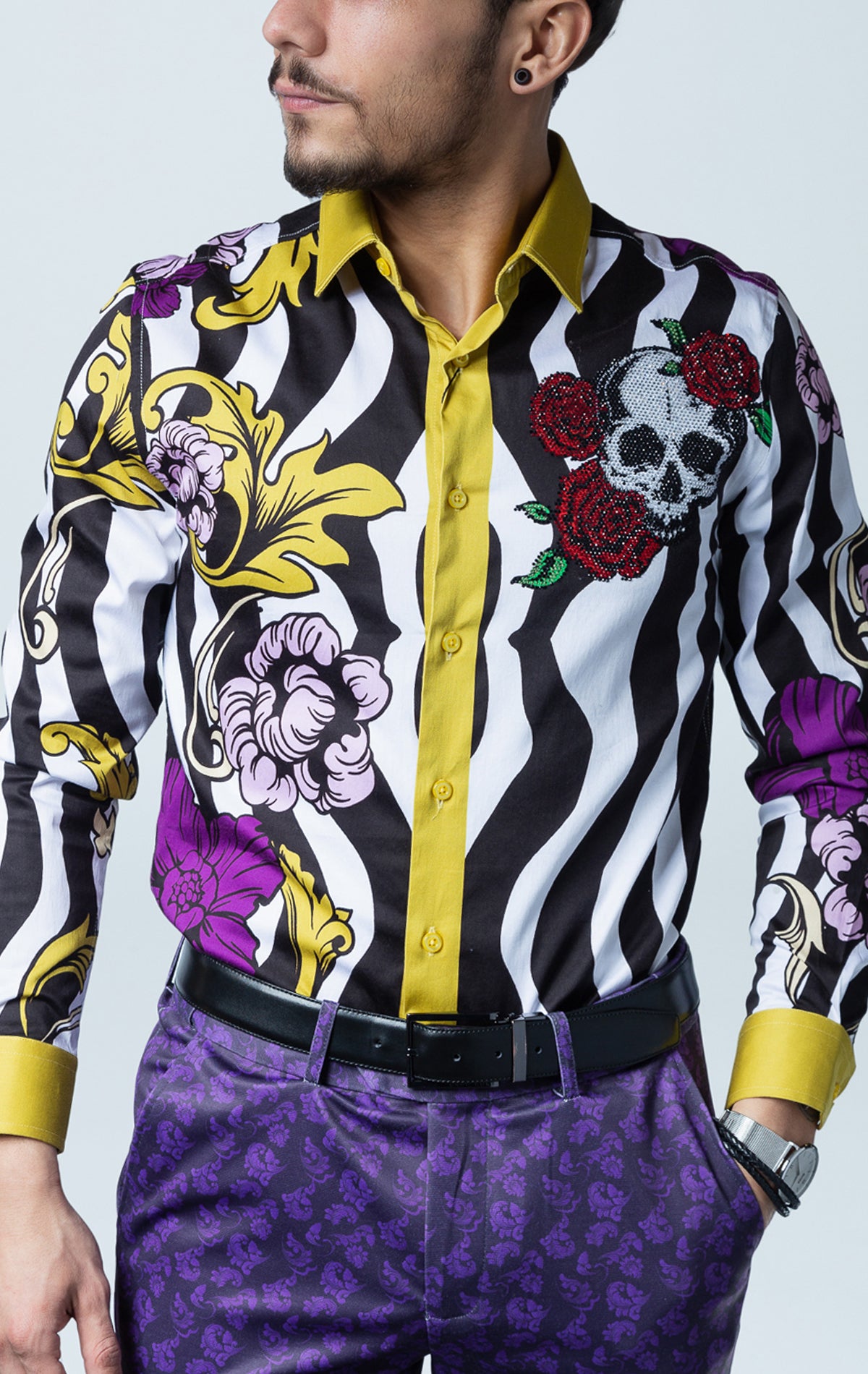 BRC Adana button up shirt with skull design and added crystals