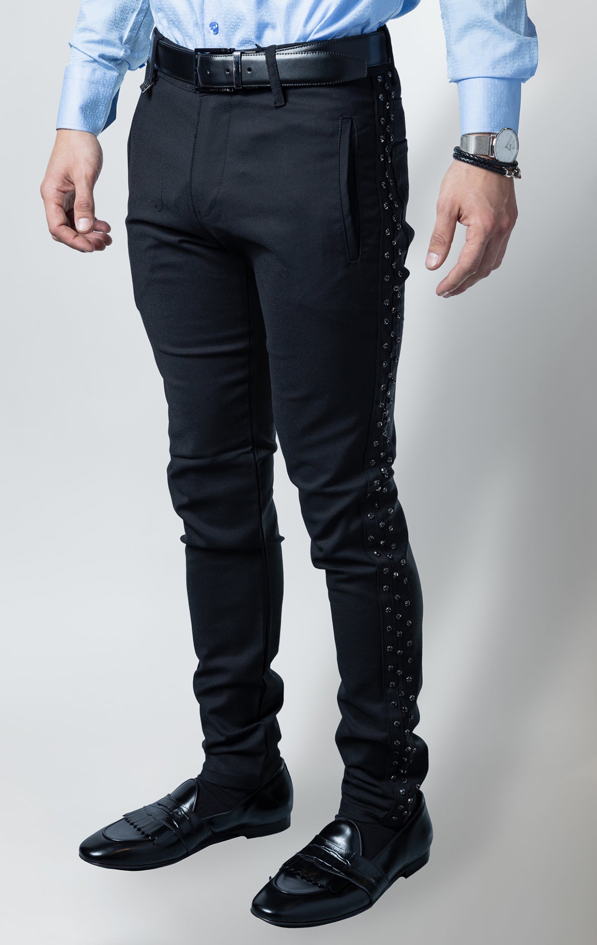 Black pants with black rhinestones 