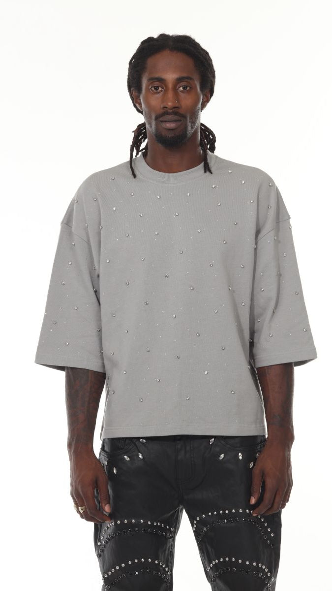 French Terry Rhinestone | Short Sleeve Shirt