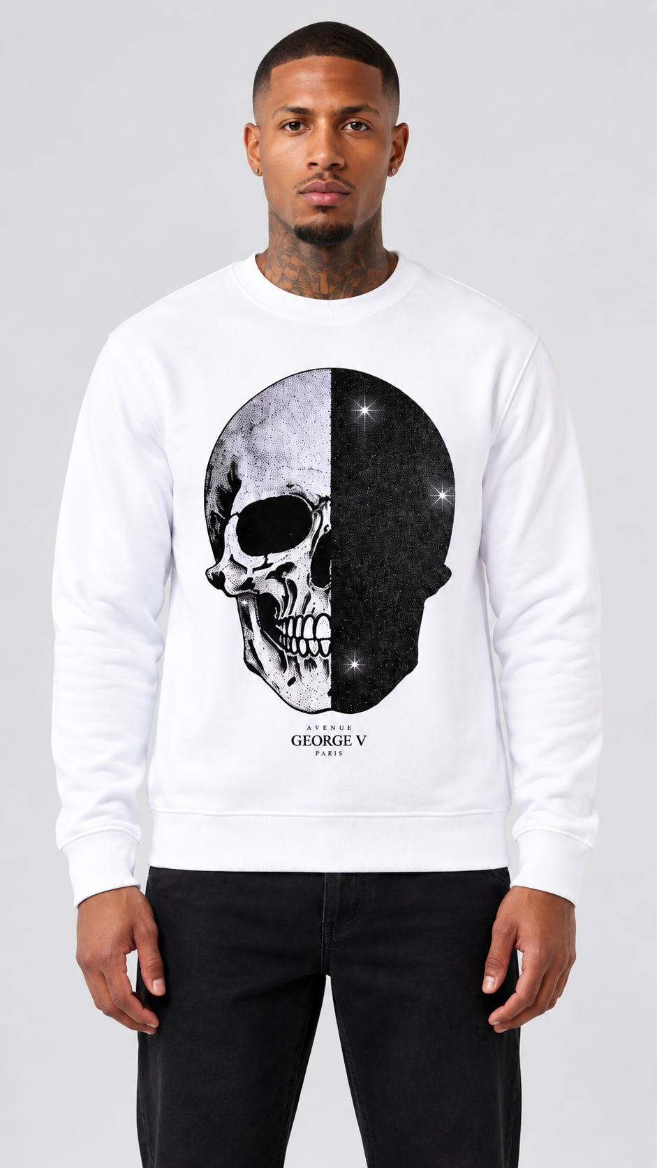 Skull Face Rhinestone Crewneck Sweatshirts