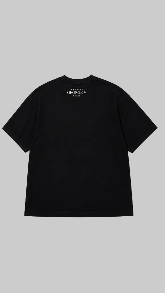 Back views of a black short-sleeve t-shirt. The back has a small white 'GEORGE V' logo printed on the upper back.