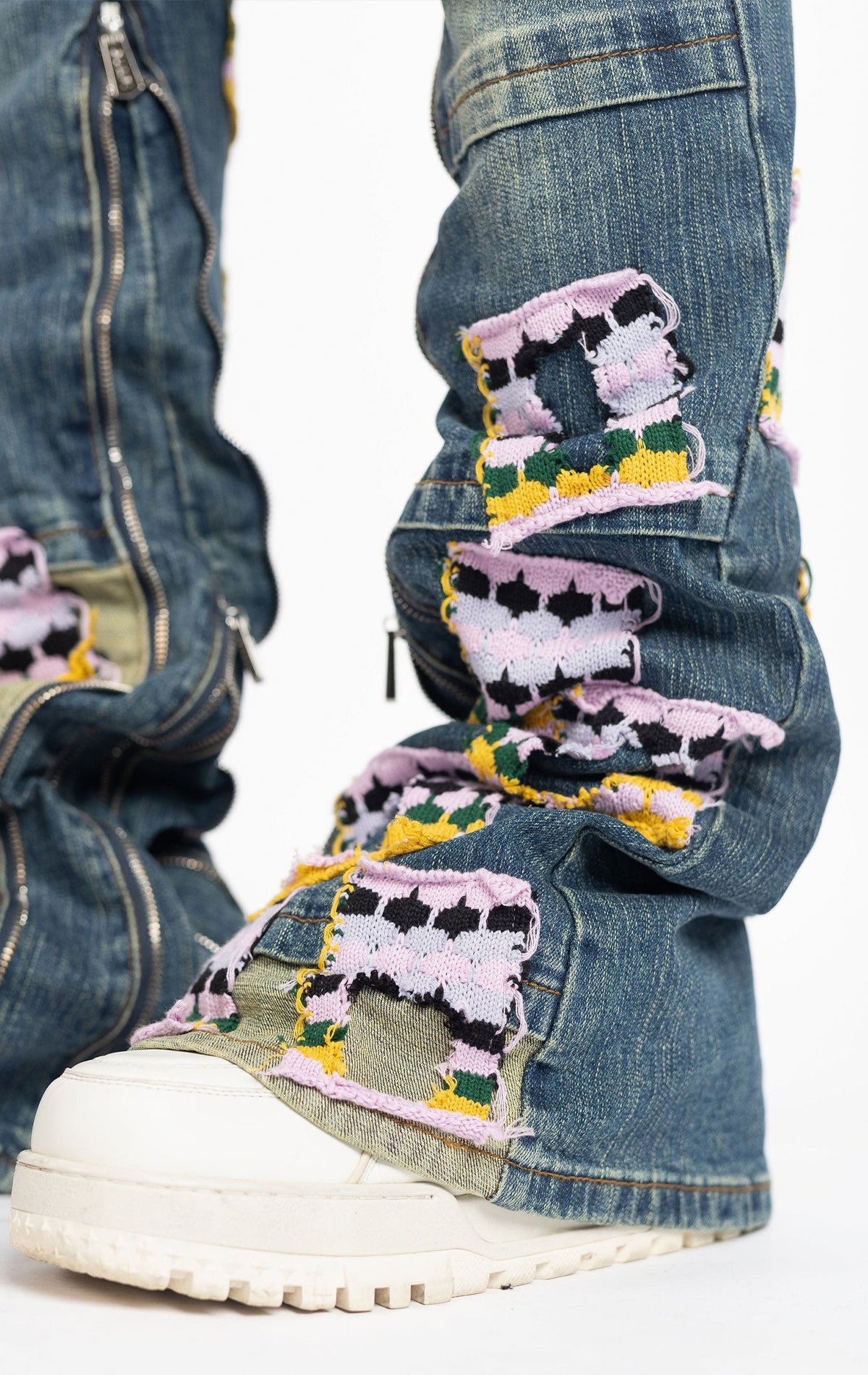 French Rose Patches Stack Jeans