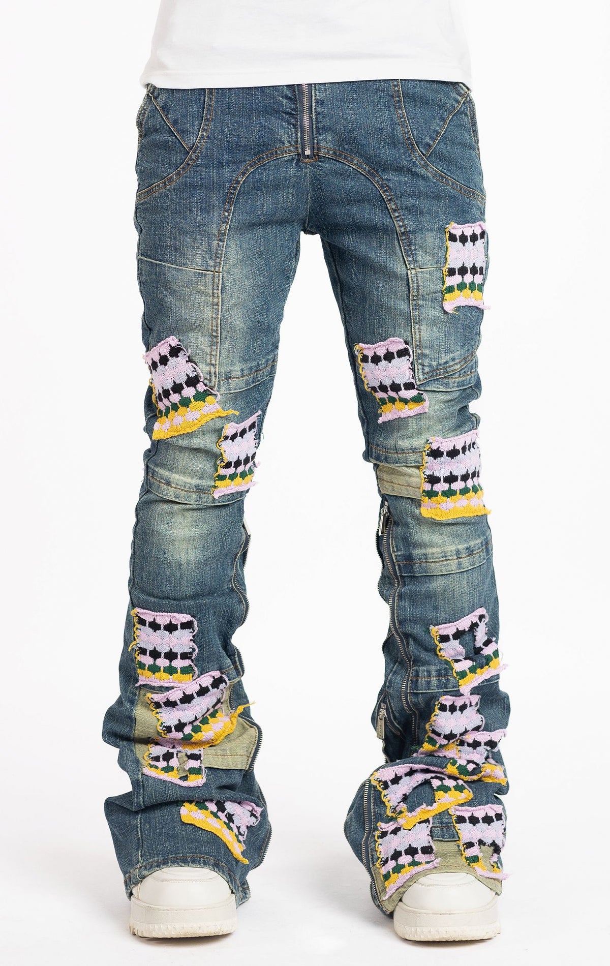 French Rose Patches Stack Jeans