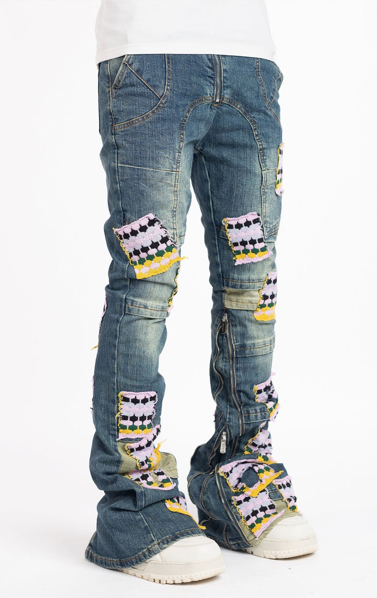 French Rose Patches Stack Jeans