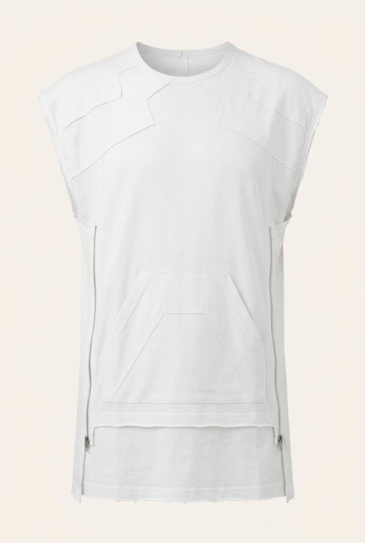 Side Zipper Sleeveless Cotton|T-Shirt