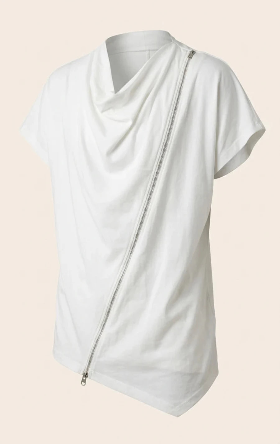 Asymmetric Zipper Cotton|T-Shirt