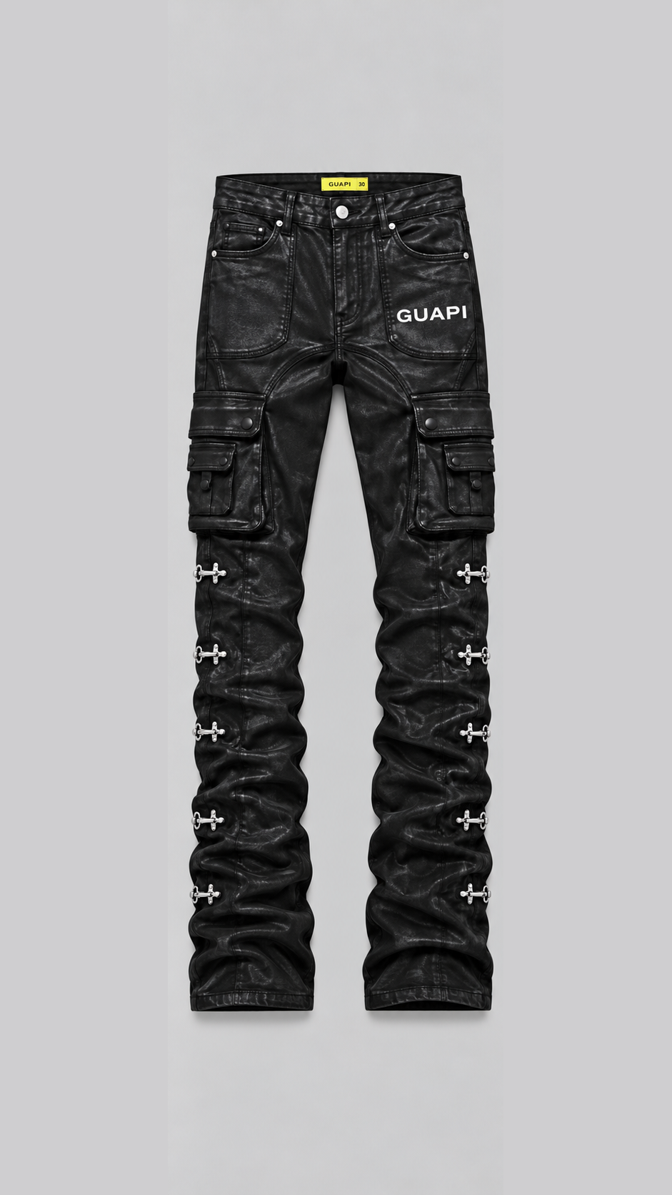 Obsidian Black Waxed Cargo Denim | Stacked Jeans
