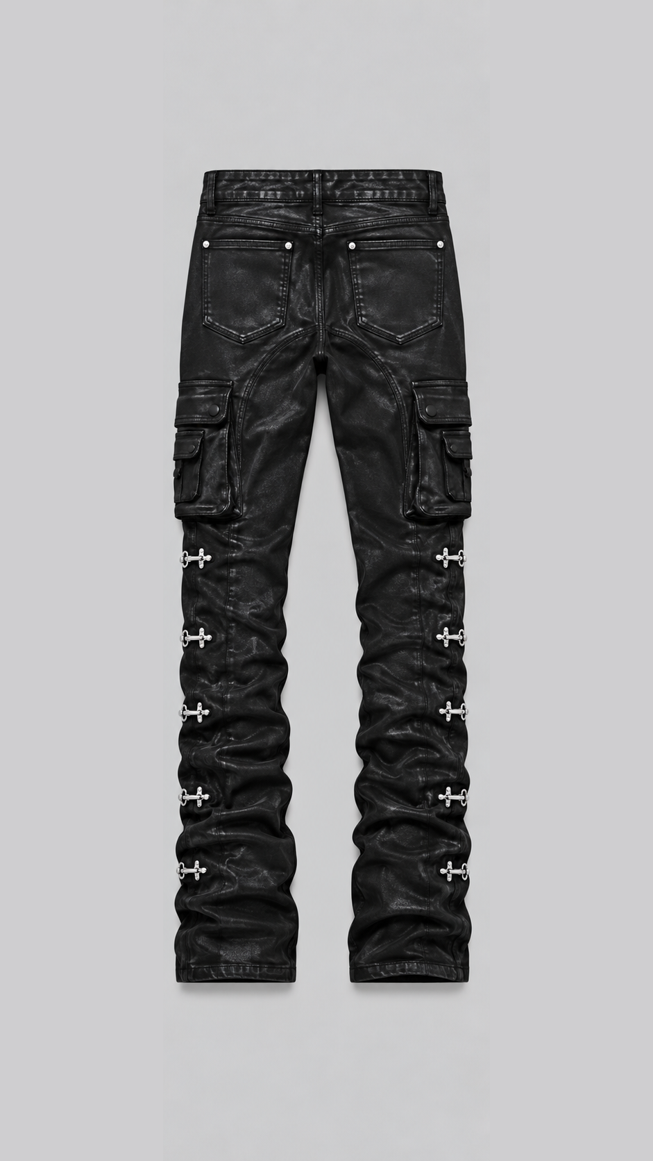 Obsidian Black Waxed Cargo Denim | Stacked Jeans