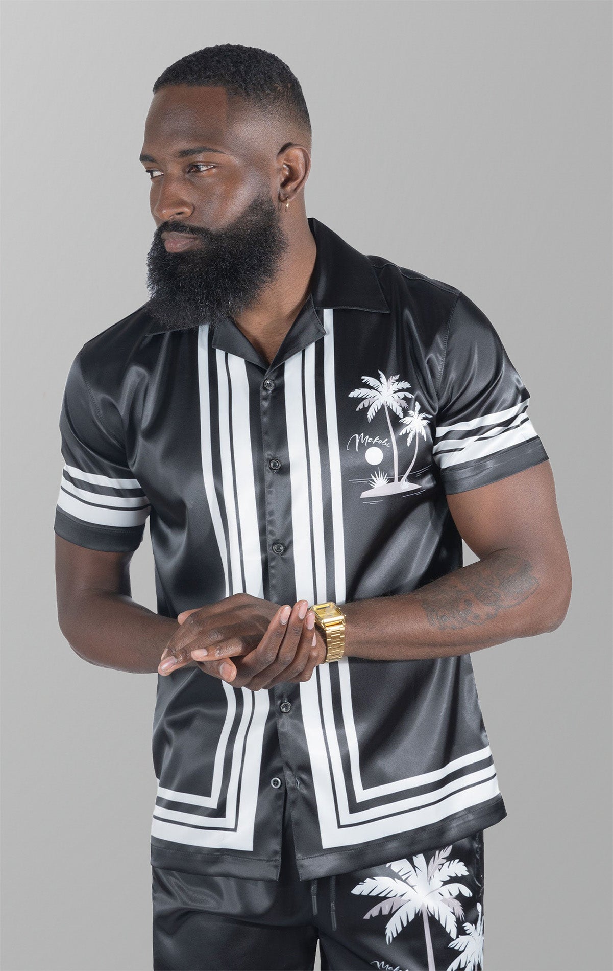 Short set top and matching shorts. Made from 100% polyester fabric for a comfortable fit and easy movement. Designed in Los Angeles with a unique sublimation print. True to size.