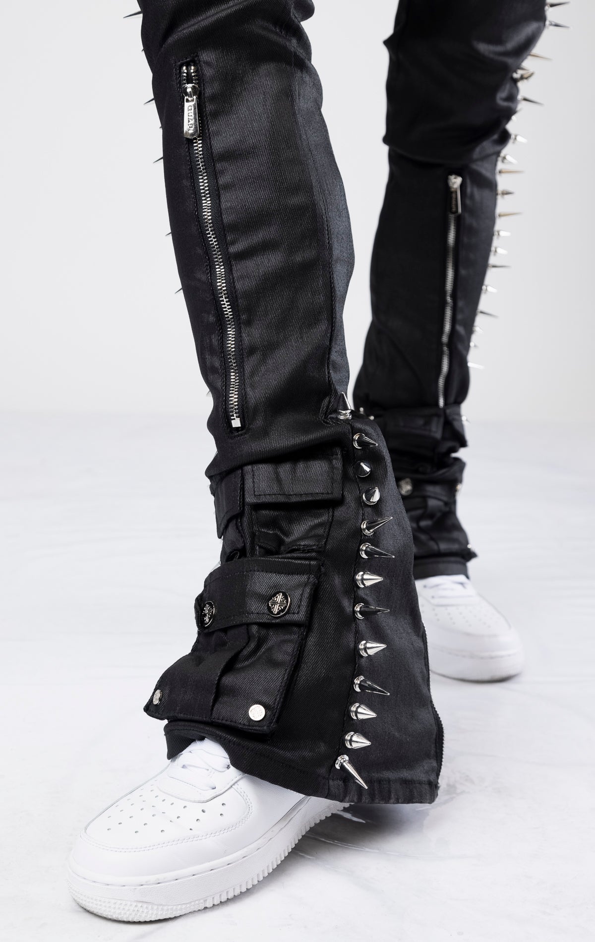 Obsidian black waxed spikes denim