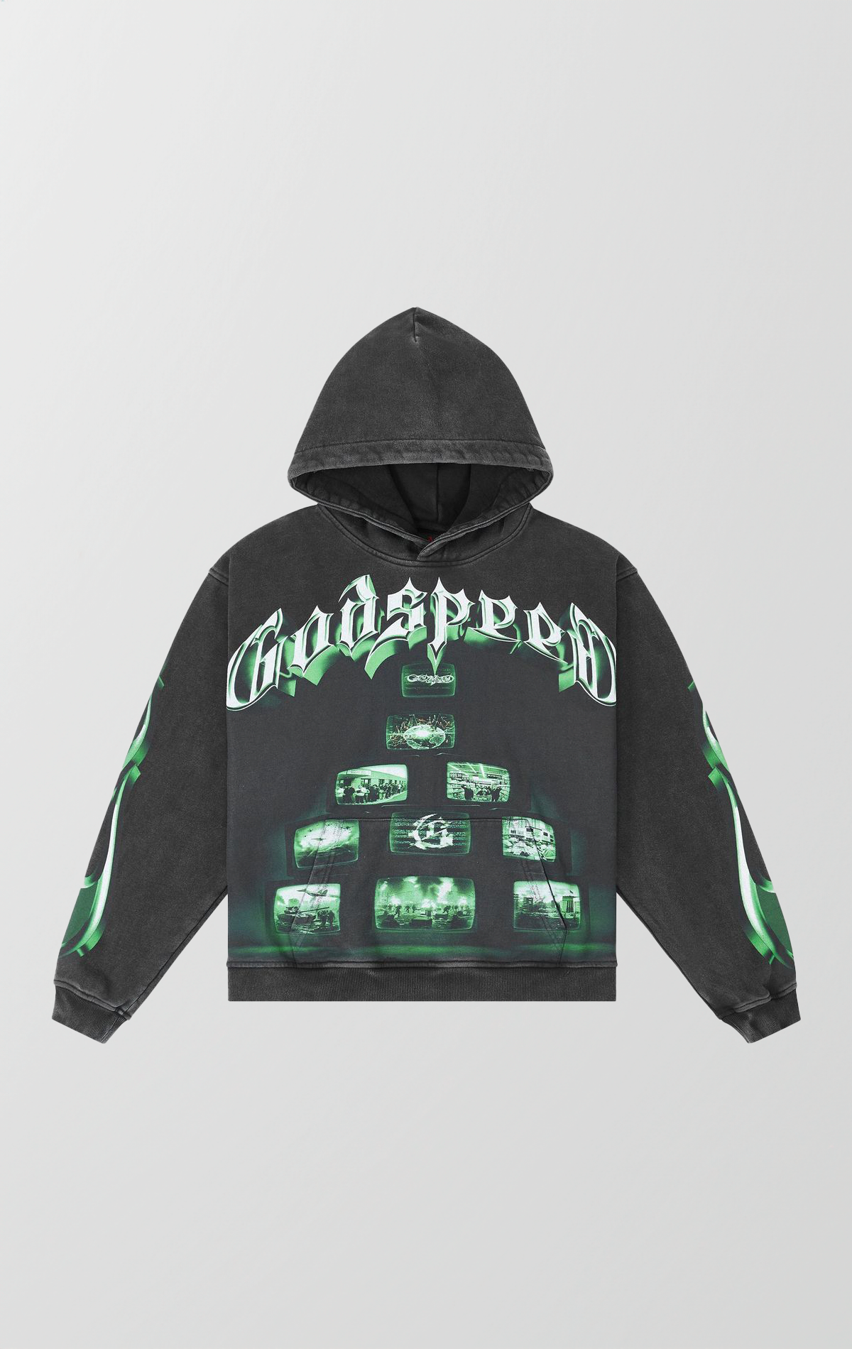 Overstimulation 2025  Hoodie | TV Screen & Flame Graphic