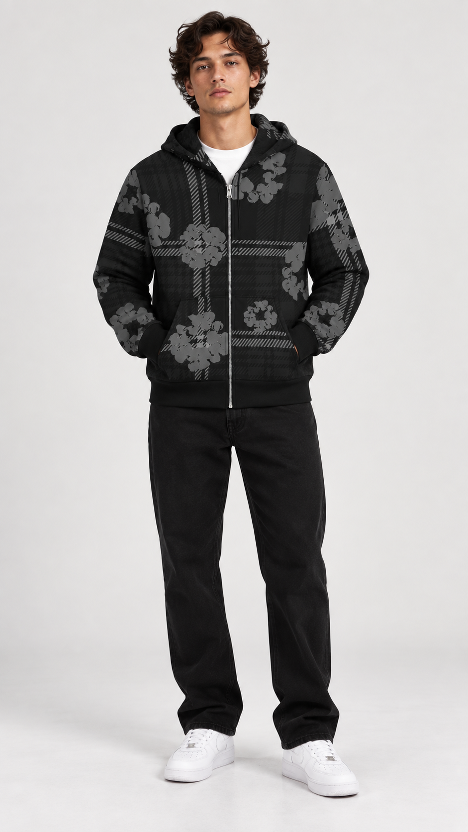 Plaid Wreath Zip-Up Hoodie