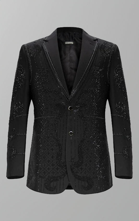 Embellished blazer with intricate details and tailored silhouette for special occasions.