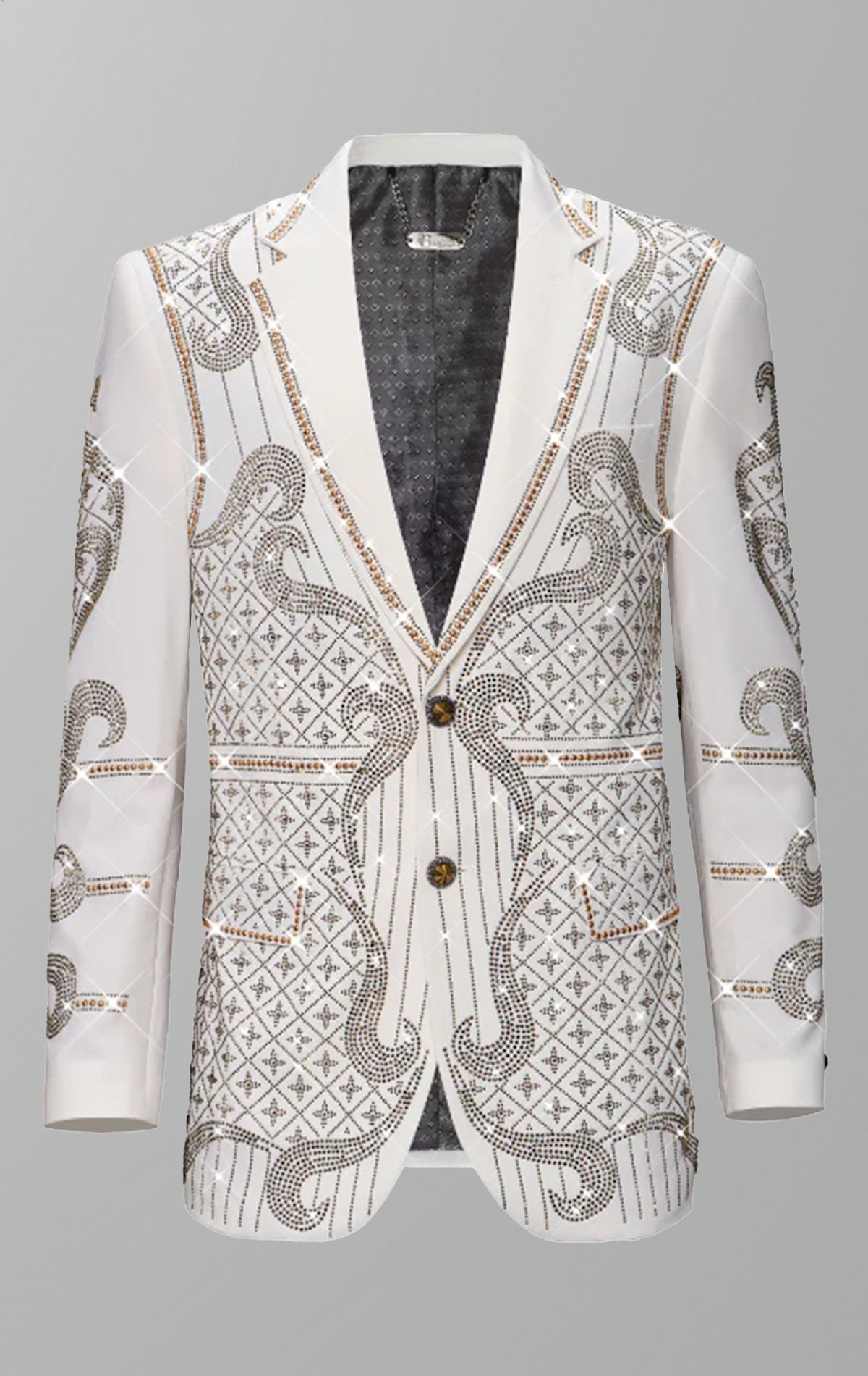 Embellished blazer with intricate details and tailored silhouette for special occasions.