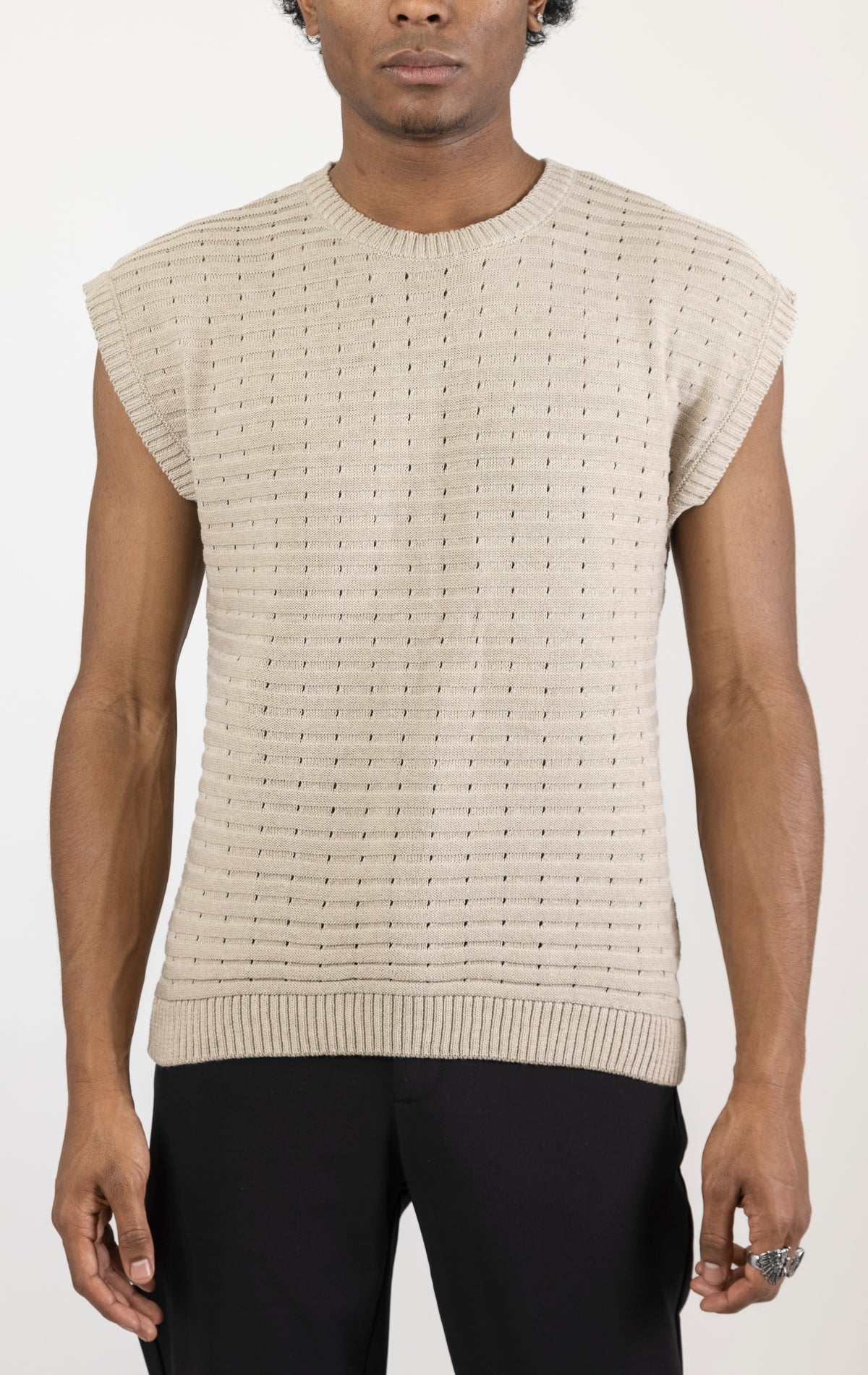 Men's stone eyelet short sleeve knit top and shorts set in a variety of colors. The set is made from a soft and breathable knit fabric (50% viscose, 50% polyamide) and features a relaxed-fit top with eyelet detailing on the short sleeves and comfortable shorts with an elastic waistband.