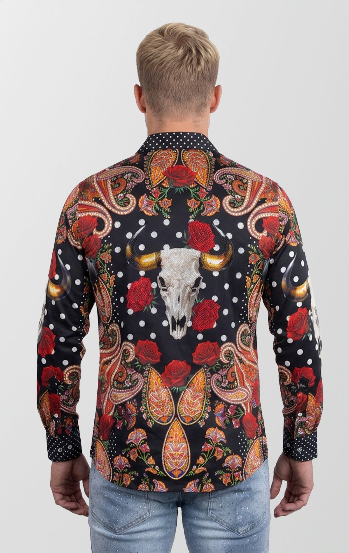 Rhinestone Baroque Bull Skull | Long-Sleeve Shirt