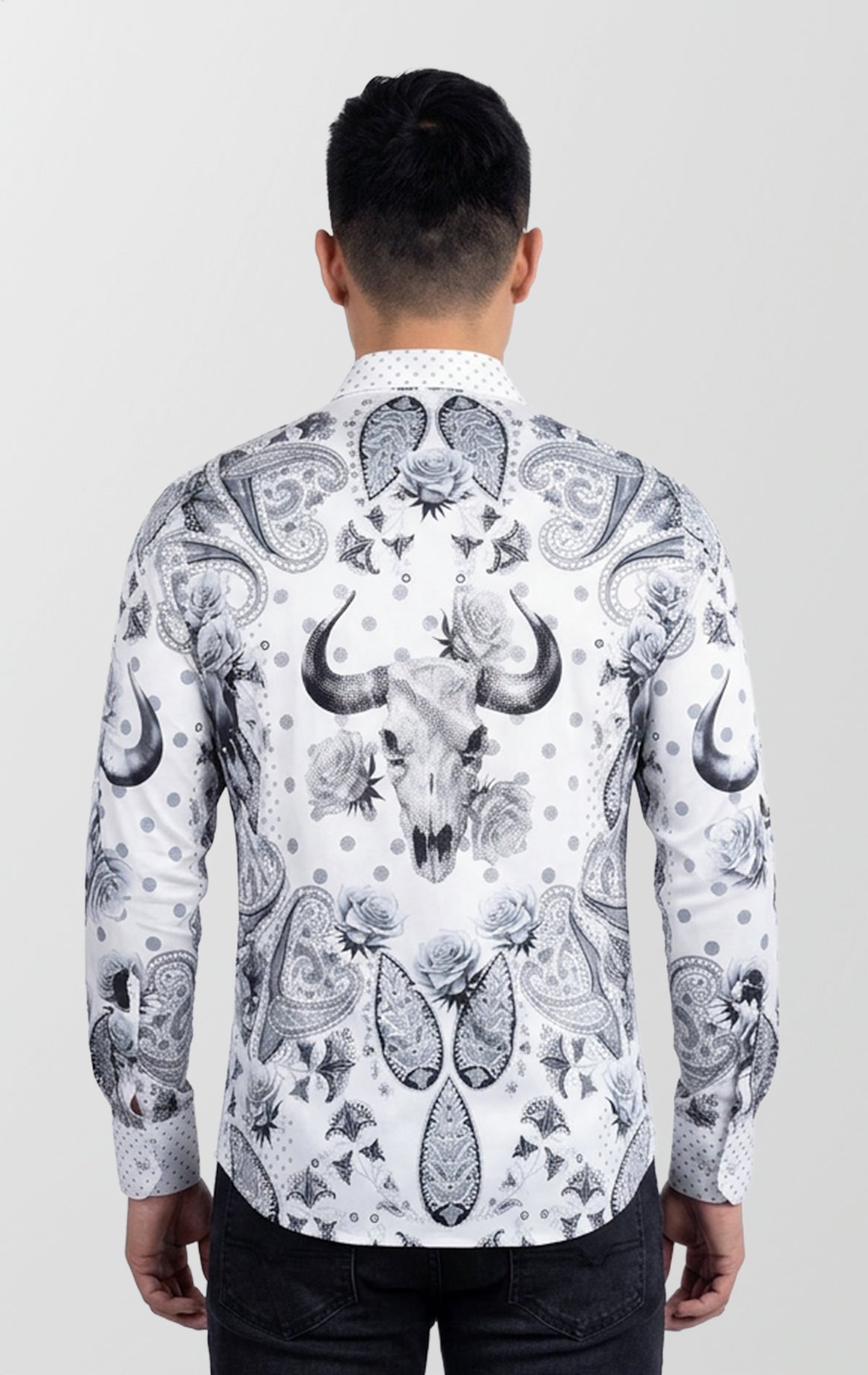 Rhinestone Baroque Bull Skull | Long-Sleeve Shirt