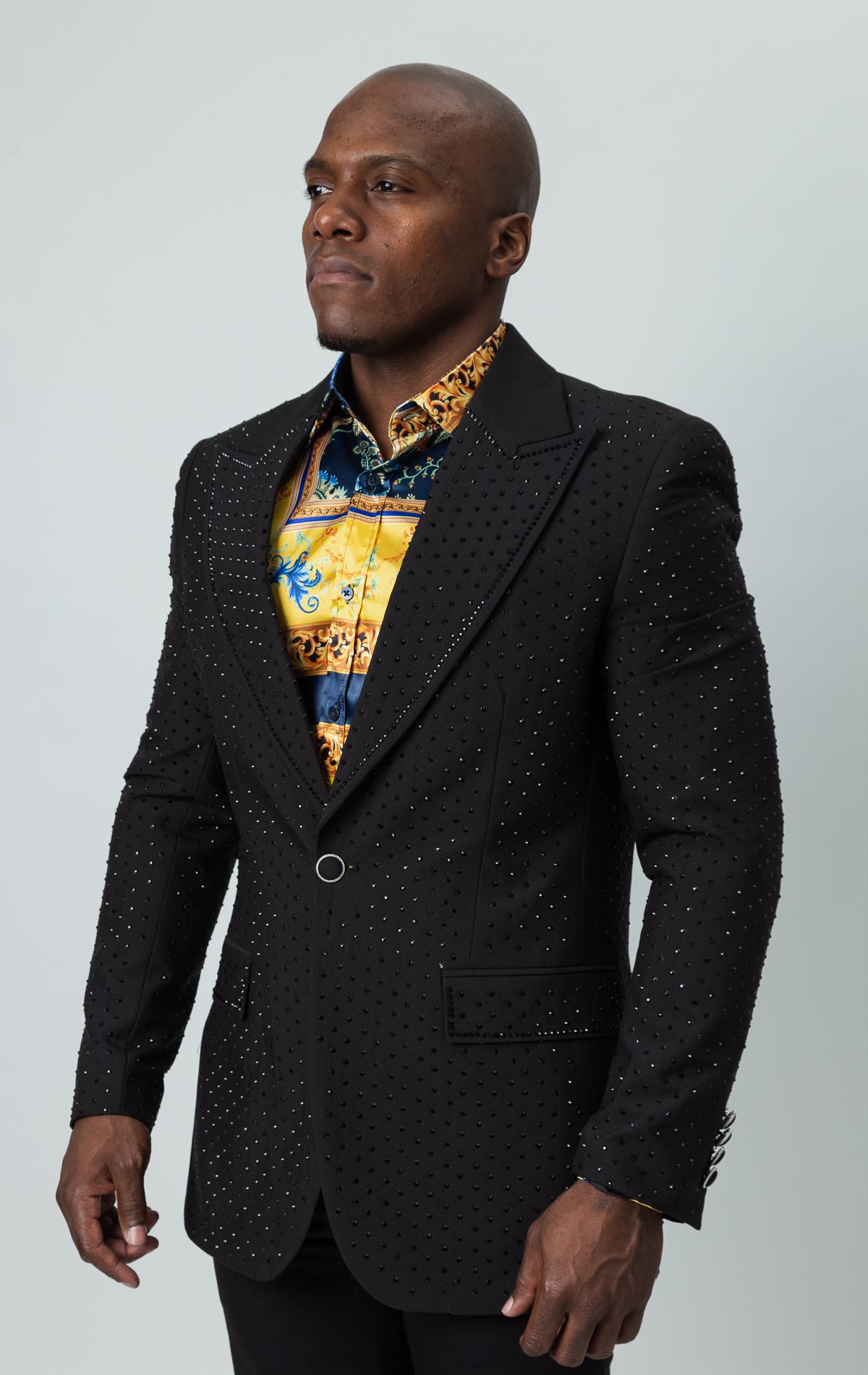 men,blazer,rhinestones, black,dresswear,elegance