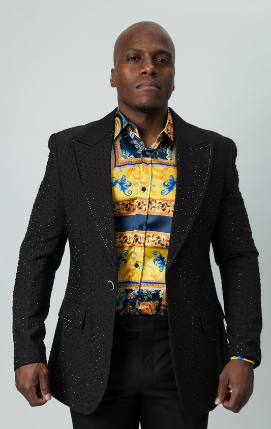 men,blazer,rhinestones, black,dresswear,elegance