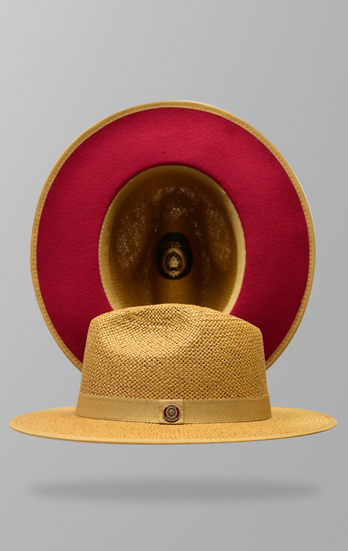 Kingdom limited edition natural straw hat with contrast under brim and 3-inch wide flat brim.