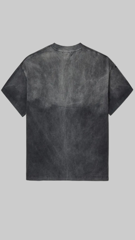 Black washed t-shirt against a white background