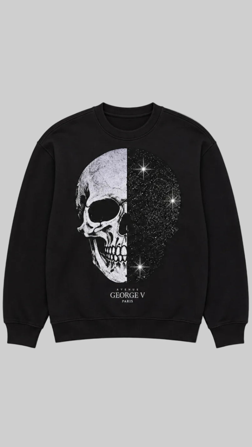 Skull Face Rhinestone Crewneck Sweatshirts