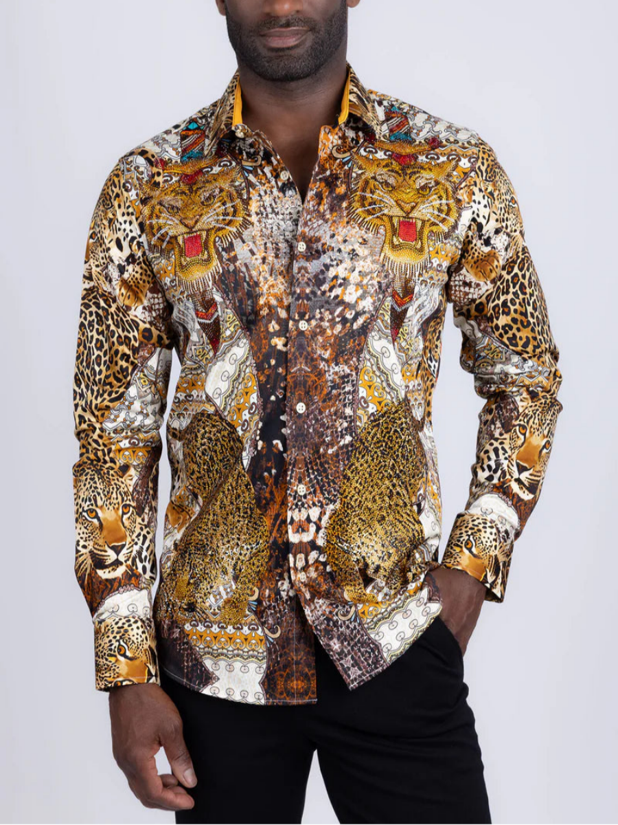Rhinestone Baroque Cheetah|Long Sleeve Shirt