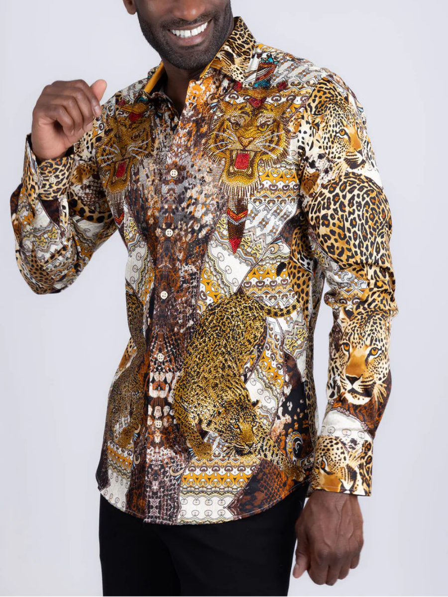 Rhinestone Baroque Cheetah|Long Sleeve Shirt