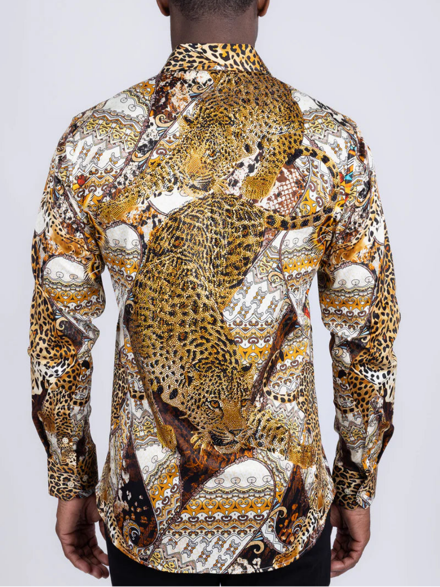 Rhinestone Baroque Cheetah|Long Sleeve Shirt