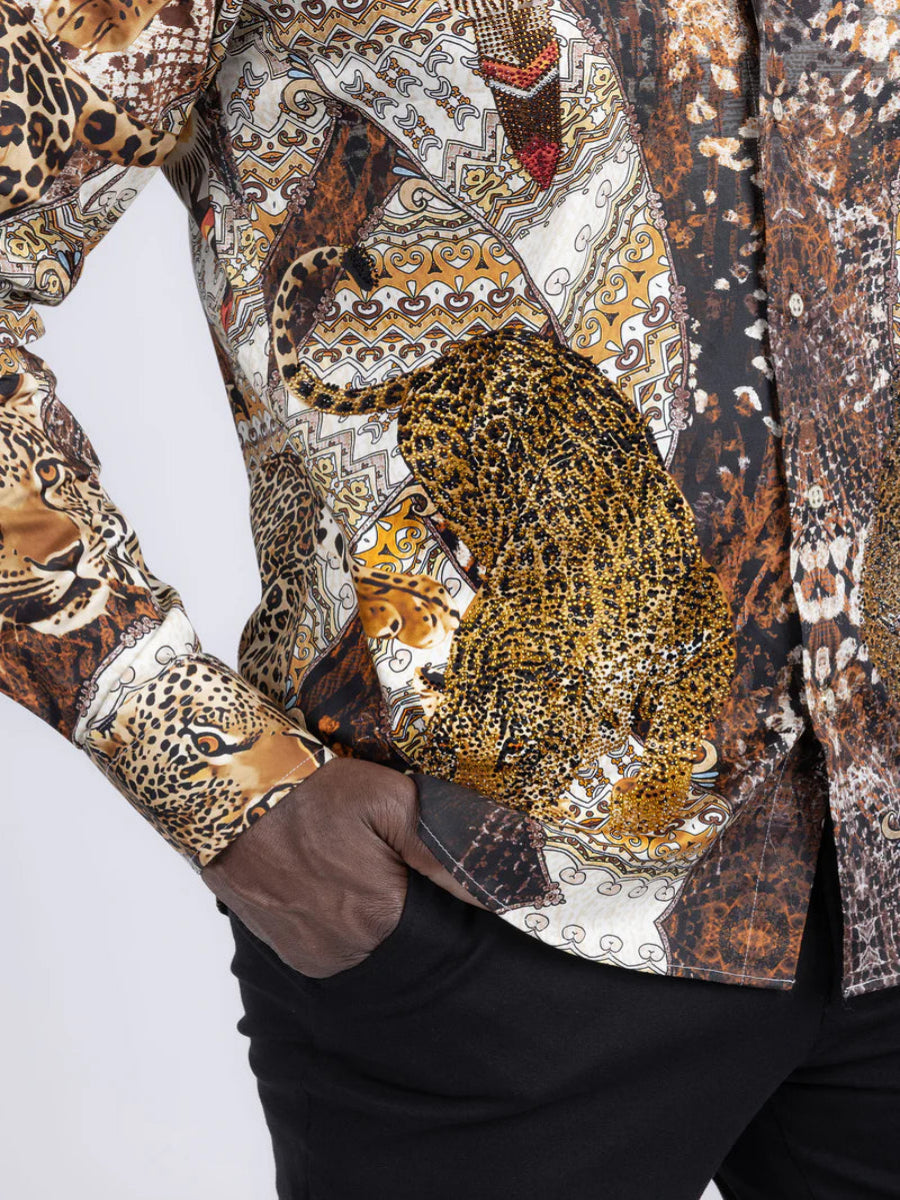 Rhinestone Baroque Cheetah|Long Sleeve Shirt
