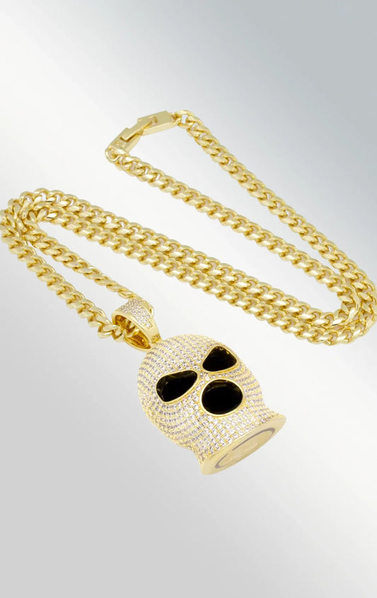 Ski mask necklace in gold