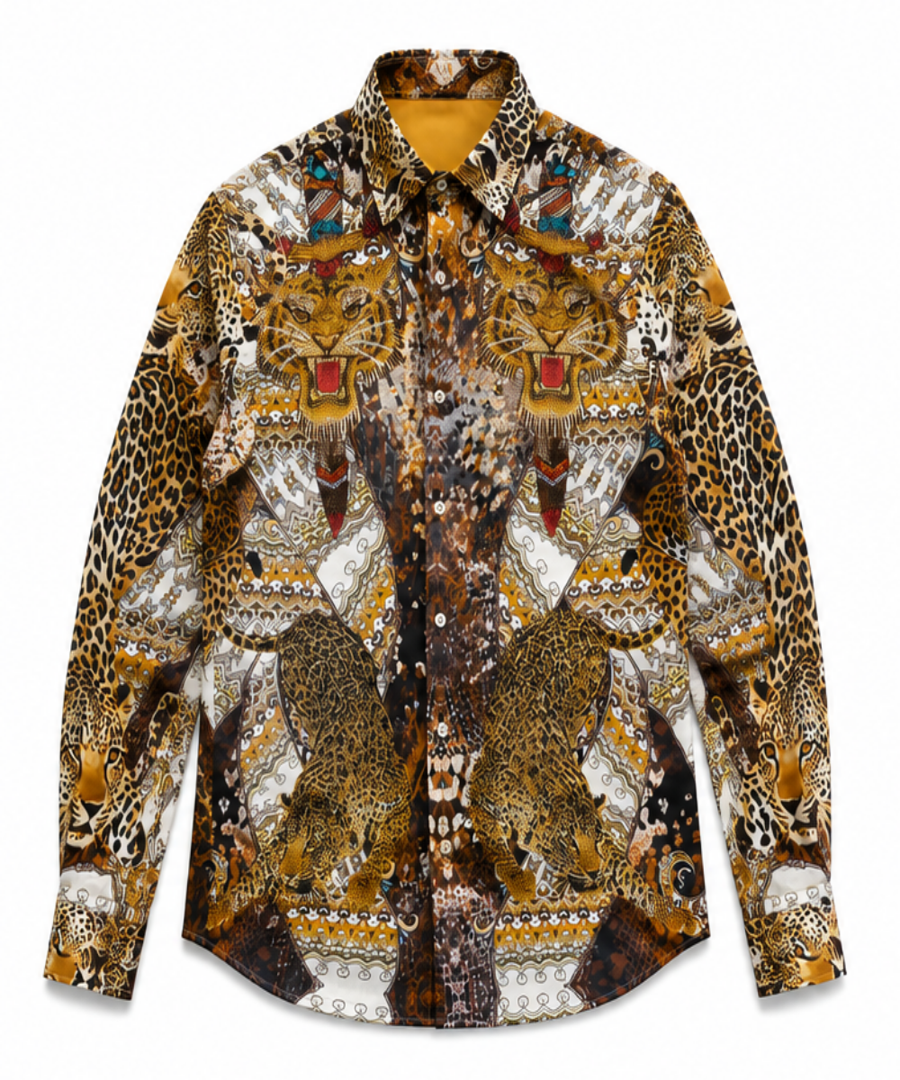 Rhinestone Baroque Cheetah|Long Sleeve Shirt