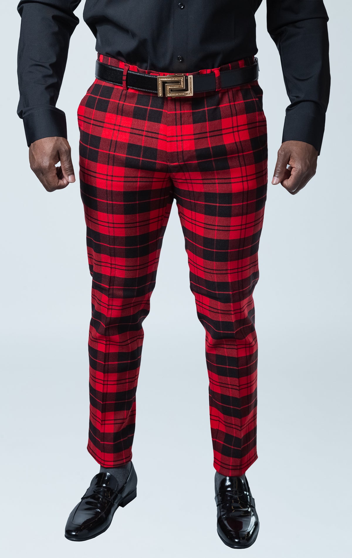 Checkered black and red dress pants